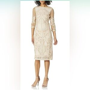 JS collections rose gold embroidered mesh midi sheath dress women’s size 2